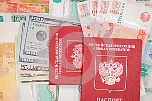 Passport with money dollar euro RUR