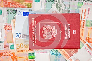 Passport with money dollar euro RUR