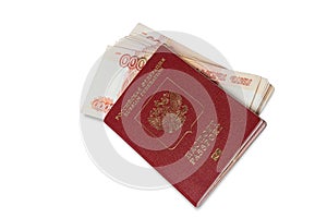 Passport and money. Travel expenses concept uncropped on white background.