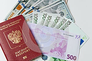 Passport and money. Travel expenses concept uncropped on white background.