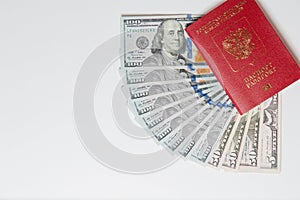 Passport and money. Travel expenses concept uncropped on white background.