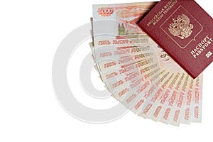 Passport and money. Travel expenses concept uncropped on white background.