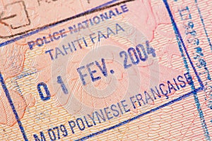 Passport page with the immigration control of French Polynesia stamp.