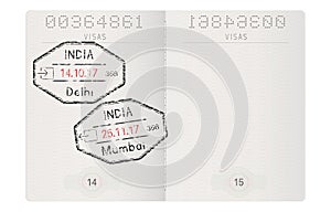 Passport pages. With stamp of Delhi and Mumbai, India