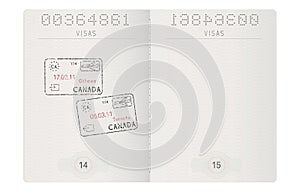 Passport pages. With stamp of Ottawa and Toronto, Canada