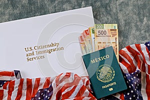 Passport, peso of Mexico with Immigration citizenship, legalization in USA a citizen of Mexico is naturalization photo