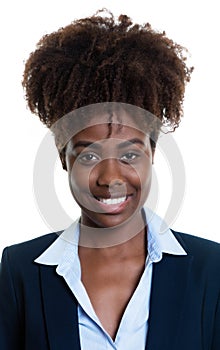 Passport photo of a laughing african american businesswoman