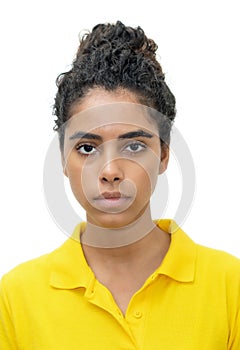 Passport photo of serious mexican female young adult