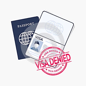 Passport with red stamped, visa denied.