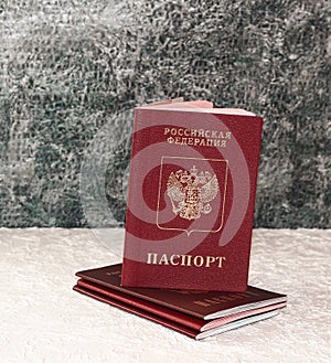 Passport of the Russian Federation on a light background. The inscription in Russian: Russian Federation, passport