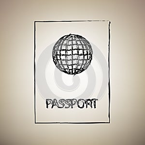 Passport sign illustration. Vector. Brush drawed black icon at l