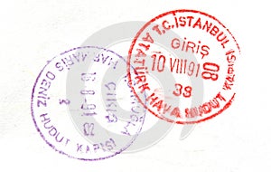 Passport stamps from the airport in Istanbul , Tur