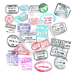 Passport stamps isolated on white