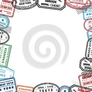 Passport stamps vector frame