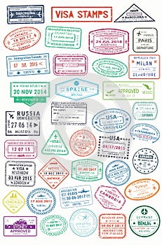 Passport stamps or visa pages for traveling abroad