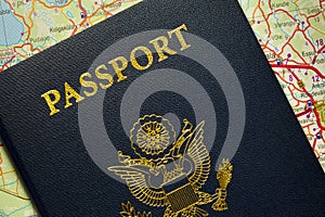 Passport with the symbols of the United States of America.