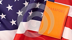 Passport on United States of America flag