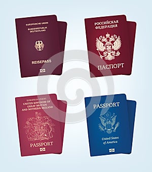 Passport of United States of America, Germany, Russia and Unite kingdom