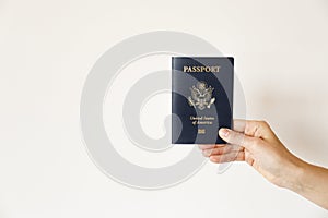 Passport of the US citizen. Identification document over bright background