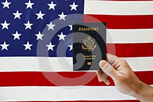 Passport of the US citizen. Identification document over bright background