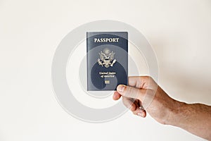 Passport of the US citizen. Identification document over bright background