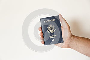 Passport of the US citizen. Identification document over bright background