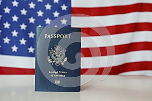 Passport of the US citizen. Identification document over bright background