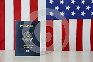 Passport of the US citizen. Identification document over bright background