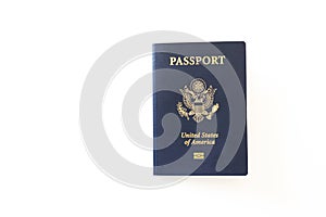 Passport of the US citizen. Identification document over bright background