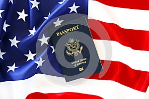 Passport of the US citizen. Identification document over bright background