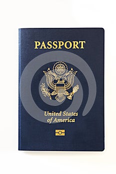 Passport of the US citizen. Identification document over bright background