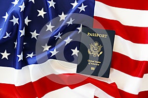 Passport of the US citizen. Identification document over bright background