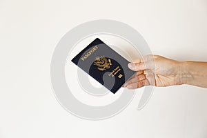 Passport of the US citizen. Identification document over bright background