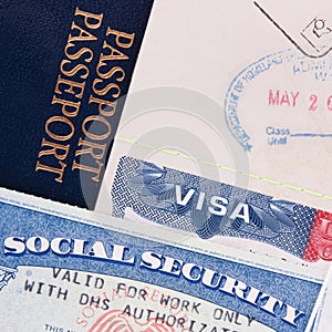 Passport, US Visa and Social Security Card