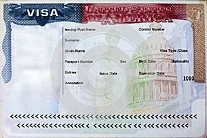 Passport with USA visa photo