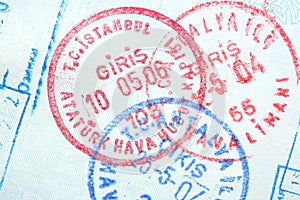 Passport, visa, stamps.