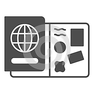 Passport with visas solid icon, airlines concept, passport with visas vector sign on white background, passport with