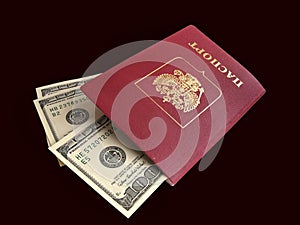 Passports with enclosed in inside dollars