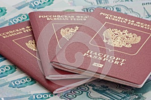 Passports of Russian Federation on rubles photo
