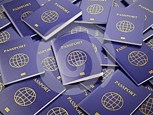 Passports. Travel turism or customs concept background. 3d