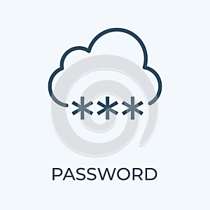 Password with cloud database editable stroke thin vector line icon