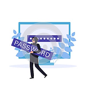 Password compromise. Security problem in computing. Breach of IT infrastructure on enterprise. Cyber Attack.