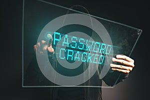 Password cracked, unrecognizable computer hacker stealing p