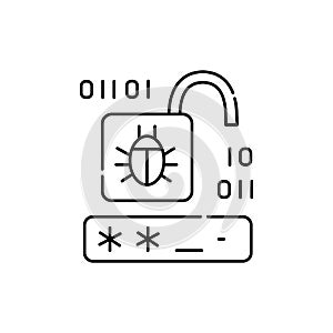Password cracking line icon. Isolated vector element.