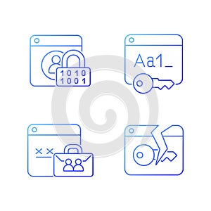 Password encryption gradient linear vector icons set