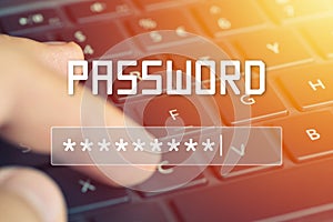 Password input on blurred background screen. Password protection against hackers