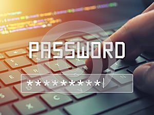 Password input on blurred background screen. Password protection against hackers