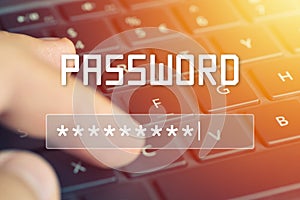 Password input on blurred background screen. Password protection against hackers photo