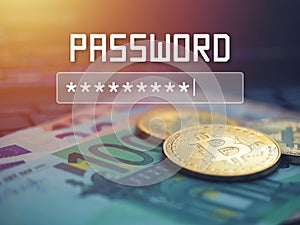 Password input on blurred background screen. Password protection against hackers