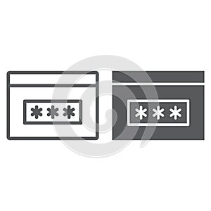 Password line and glyph icon, security and access